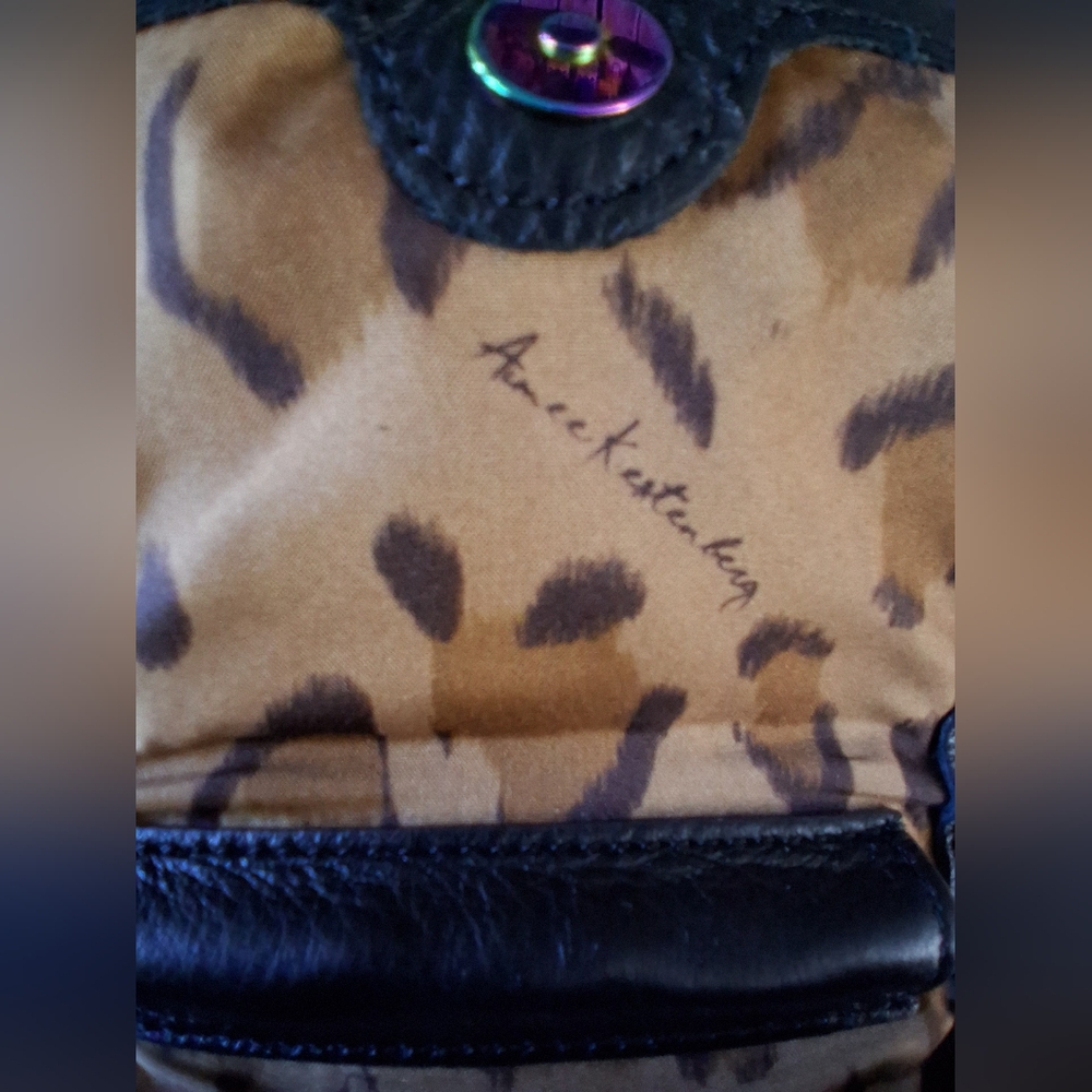 🔥NEW Aimee Kestenberg Black Leather Wristlet Crossbody Iridescent Zipper - Picture 11 of 15